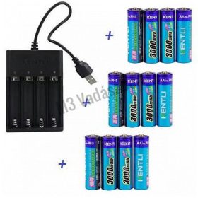   Kentli CHU4 USB töltő + PH5 Lítium-ion AA akkumulátor 3000mWh - 12db